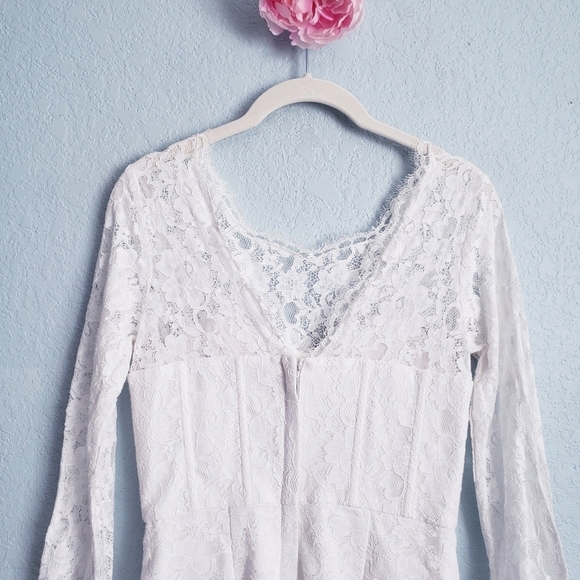 BCBGmaxazria Salina White Corset All Over Lace Bell Sleeve Mini Dress - Picture 10 of 12